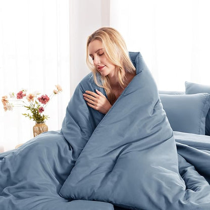 CozyLux Full Comforter Set Grayish Blue, 7 Pieces Bed in a Bag Bedding Comforter Set with Sheets, All Season Boho 7PC Bed Sets with Comforter, Fitted Sheets, Flat Sheets, Pillow Shams and Pillowcases
