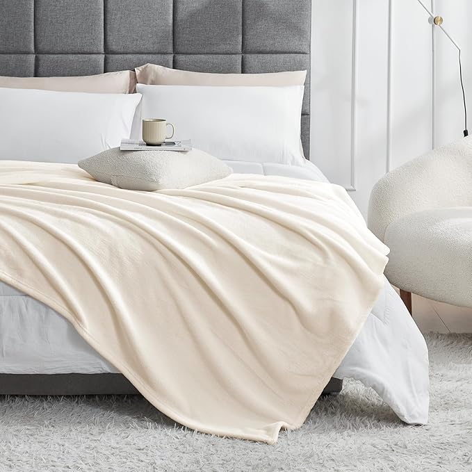 Hansleep Fleece Blanket for Couch Beige, Super Soft Flannel Fuzzy Plush Cozy Blanket for All Seasons, Beige, Throw 50x60 Inches