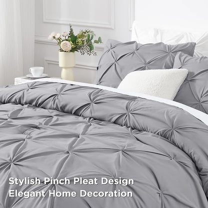 Andency Silver Gray Queen Comforter Set (90x90Inch), 3 Pieces Western Modern Pinch Pleat Bedding Comforters &Sets, All Season Soft Lightweight Down Alternative Bed Set for Boys Men Adults