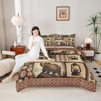 Feelyou Bear Comforter Set Full Size Wildlife Hunting Bedding Set for Kids Boys Girls Rustic Cabin Duvet Quilt Farmhouse Bedroom Decor Microfiber 3 Pcs with 2 Pillow Cases