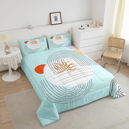 Erosebridal Modern Blue Comforter Set Twin Mid Century Bedding Set, Abstract Artwork Bedding Comforter Sets Black Geometric Lines Duvet, White Aesthetic Circle Quilted Comforter All-Season 2pcs