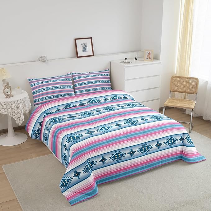 Erosebridal Bohemian Toddler Comforter Set for Girls Women,Western Boho Kids Bedding Sets Southwest Tribal Aztec Bedding Comforter Sets Ethnic Mexican Geometric Diamond Stripe Bed Set Room Decor