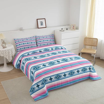 Erosebridal Bohemian Toddler Comforter Set for Girls Women,Western Boho Kids Bedding Sets Southwest Tribal Aztec Bedding Comforter Sets Ethnic Mexican Geometric Diamond Stripe Bed Set Room Decor