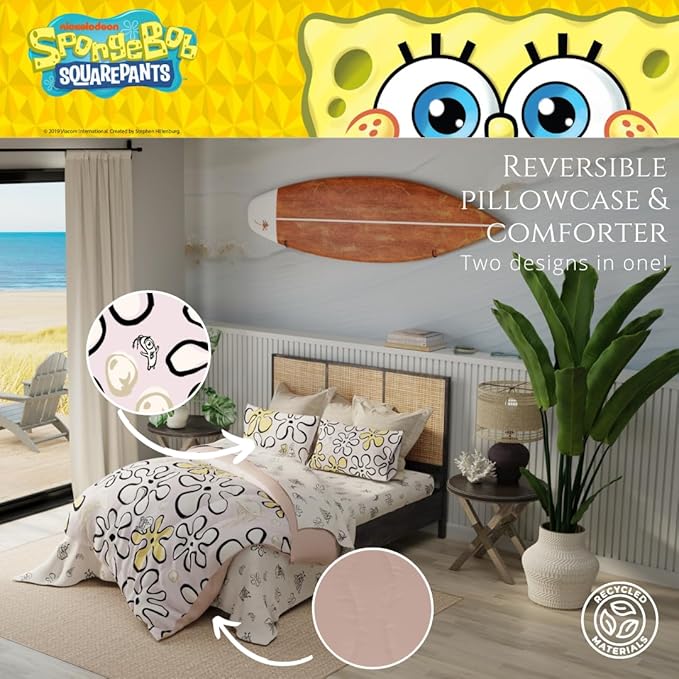 Collectibles Spongebob Squarepants Jellyfish Recycled Bedding 7 Piece Super Soft Reversible Comforter and Sheet Set, Queen, (100% Official Licensed Product) by Franco
