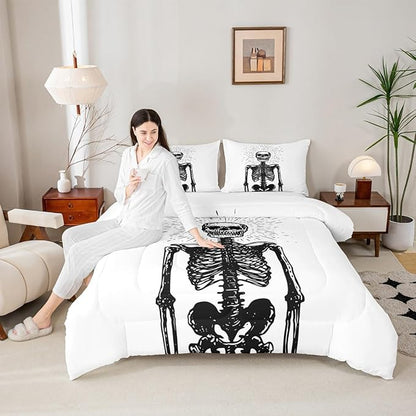 Erosebridal Halloween Skeleton Twin Bedding Set, Gothic Skull Comforter Set for Kids Boys Teens Men Bedroom Decor, Spooky Halloween Comforter, Skull Quilt with 1 Pillowcase