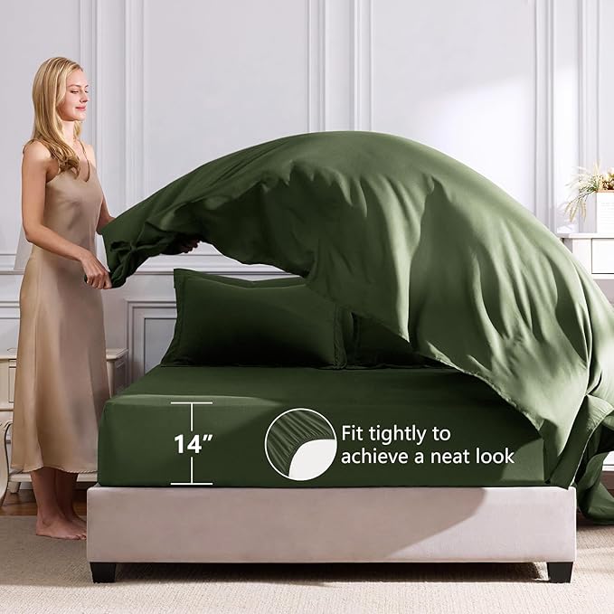 CozyLux King Size Comforter Set Olive Green - 7 Pieces Bed in a Bag King, Luxury Soft Bed Set for All Seasons, Bedding Set with Down Alternative Comforter, Sheets, Pillowcases & Shams