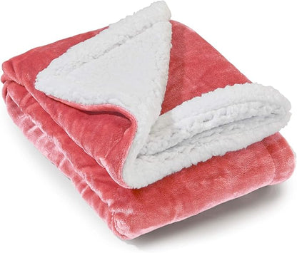Genteele Sherpa Throw Blanket Super Soft Reversible Ultra Luxurious Plush Blanket, 40 x 50 inches, Light Mahogany/White