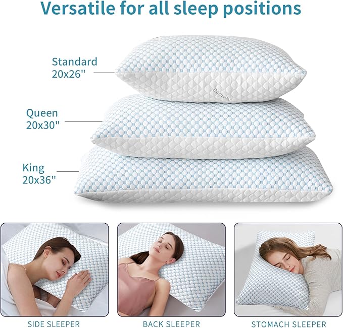 Cooling Shredded Memory Foam Pillow King Size - Adjustable Loft for Back & Side Sleepers, Breathable & Supportive Bed Pillow with Removable Washable Cover King(Pack of 1)