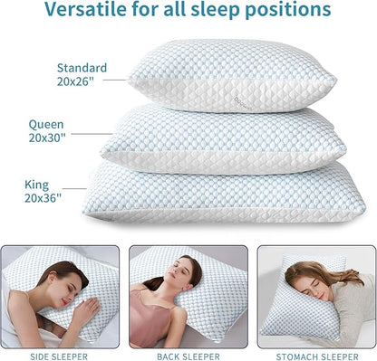 Cooling Shredded Memory Foam Pillow King Size - Adjustable Loft for Back & Side Sleepers, Breathable & Supportive Bed Pillow with Removable Washable Cover King(Pack of 1)