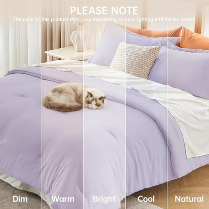 MUXHOMO Full Comforter Sets, All Season Ultra Soft Down Alternative Bedding - 3 Piece Lightweight Bed Set Includes 1 Comforter (82"x86") and 2 Pillow Shams (20"x26"), Lavender