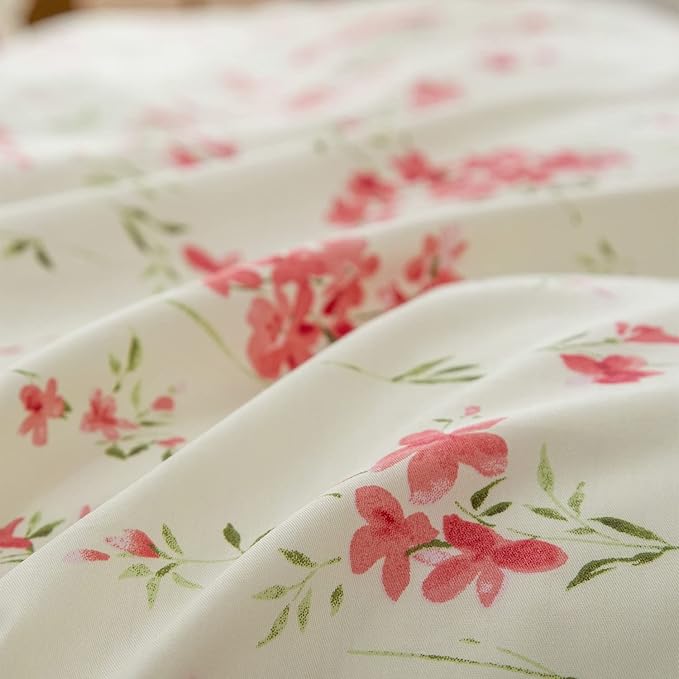 Full Floral Comforter Set Soft Cute Floral Bedding Comforter Sets Garden Style Red Flower Print Botanical Flowers Comforter Set for All Seasons 1 Comforter and 2 Pillowcases
