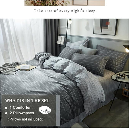 VM VOUGEMARKET Striped Comforter Set Queen,3 Pieces Blue Grey Stripes Comforter with 2 Pillowcases for Teen Boys Men Simple Modern Bedding Set (90"x90")