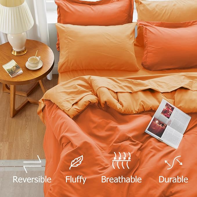 Full Size Comforter Sets Burnt Orange Reversible Bedding Set, 7 Pieces Soft Bed in a Bag Full with Comforter, Sheets, Pillowcases & Shams, All Season Boho Bedding Sets Full