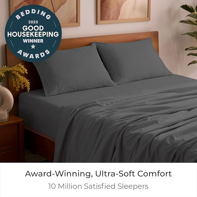 Mellanni Full Sheets Set - 4 PC Iconic Collection Bedding - Hotel Luxury, Extra Soft, Cooling Bed Sheets - Wrinkle, Fade, Stain Resistant (Full, Gray)
