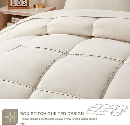 Newspin Twin XL Comforter Set Beige - Bed in a Bag Twin XL Size 5 Pieces, All Season Bed Set, Fluffy Comforter Set with Sheets, Sheet Set Quilt Blanket, Pillowcases & Shams
