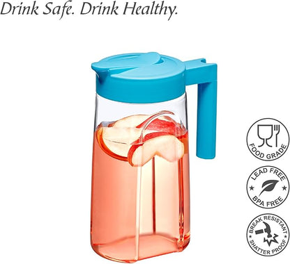 Amazing Abby - Slim Mini - Tritan Pitcher (48 oz), Unbreakable Plastic Water Pitcher with Lid, BPA-Free, Heat-Resistant, Dishwasher-Safe, Great for Iced and Hot Drinks, Indoors and Outdoors, Blue
