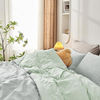 DECMAY Twin Comforter Set with Sheets, 5 Pieces Twin Comforter Set, Cationic Dyeing Bed in a Bag Bedding Set with Comforter, Flat Sheet, Fitted Sheet, Pillowcase and Pillow Sham (Twin, Light Green) | twin comforter set, twin bedding set, twin bed set