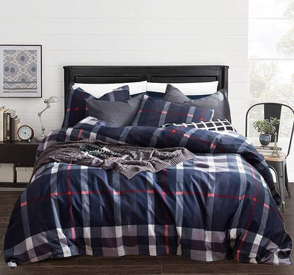 KAREVER Navy Plaid Comforter Set Full Multicolor Checkered Bedding Quilt Set Navy Blue Tartan Grid Comforter Striped Blanket for Women Teens Adult Navy Checkered Plaid Comforter