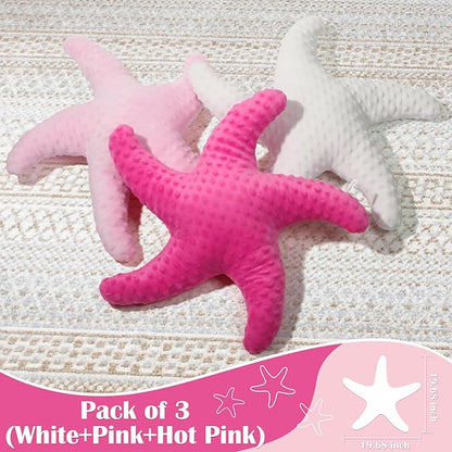 Marble Empire Starfish Pillow for Couch and Bed, 3-Piece Set of Coastal Decor Throw Pillows in White, Pink, Hot Pink, Ocean Beach Theme Living Room Accent