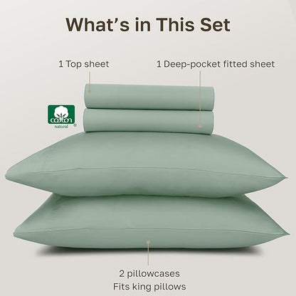 California Design Den 100% Egyptian Cotton Sheets Set - California King Sheets, Certified Authentic Luxury, Deep Pockets, Soft Sateen, Durable and Breathable Bedding Set for Hot Sleepers - Mint Green