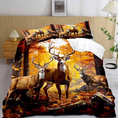 LUVIVIHOME 2PCS Rustic Deer Comforter Set Twin Size, Camo Hunting Bedding, Elk Moose Autumn Woodland Forest Animal Wildlife Hunter Country Lodge Rustic Farmhouse Cabin Bedroom Decor, 1 Pillow Sham