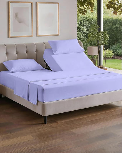 Split Head King Sheet Set – 4 Piece Flex Split Top King Sheets for Adjustable Beds - Fits 14” to 16" Mattress w/ Deep Pockets - Soft, Breathable & Cooling - Luxury Bedding and Wrinkle Free - Lavender