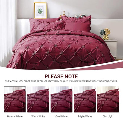 JOLLYVOGUE King Size Comforter Set 7 Pieces, Dark Red Bed in a Bag Comforter Set for Bedroom, Beddding Sets with Comforter, Sheets,Ruffled Shams & Pillowcases