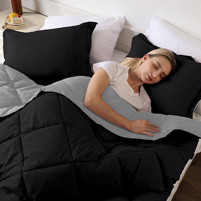 downluxe California King Comforter Set - Black and Grey Cal King Comforter Set, Soft Bedding Sets for All Seasons - 3 Pieces - 1 Comforter (104"x96") and 2 Pillow Shams(20"x36")