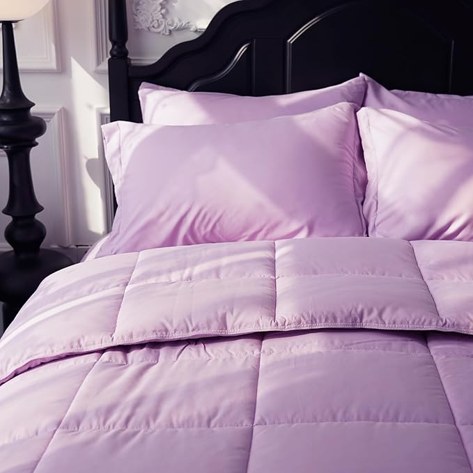 COZYART Full Comforter Set 7 Pcs, Lavender Bed in a Bag, All Season Lightweight Soft Reversible Bedding Sets, 1 Comforter, 1 Flat Sheet, 1 Fitted Sheet, 2 Pillow Shams, 2 Pillowcases