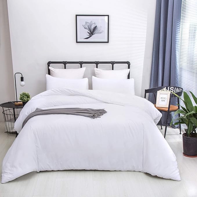 Houseri Fluffy Full Size Comforter Set - Solid White, Puffy, Cozy Bedding for Teen Girls & Boys - Lightweight, Preppy, Dorm Ready