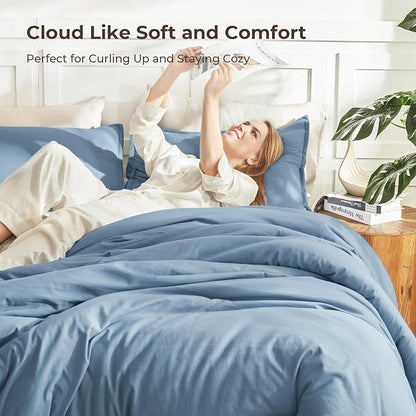 Litanika Grayish Blue Comforter Set California King Size, 3 Pieces Lightweight Solid Bedding Comforter Set, All Season Fluffy Bed Set (104x96In Comforter & 2 Pillowcases)