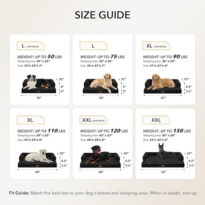 Orthopedic Dog Beds for Extra Large Dogs, Waterproof Egg Crate Foam XL Dog Bed with Sides 48x30Inch, Big Dogs Couch Beds with Removable Washable Cover and Nonskid Bottom, Black