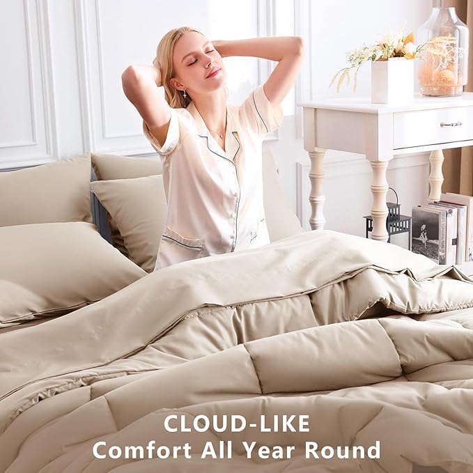 CozyLux Full Size Comforter Set Wheat, 7 Pieces Bed in a Bag, Wheat Comforter Full Size, All Season Bedding Sets with Stitch Quilted Comforter, Flat Sheet, Fitted Sheet, Pillowcases
