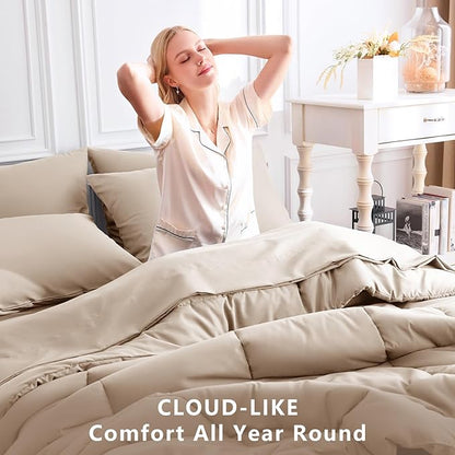 CozyLux Full Size Comforter Set Wheat, 7 Pieces Bed in a Bag, Wheat Comforter Full Size, All Season Bedding Sets with Stitch Quilted Comforter, Flat Sheet, Fitted Sheet, Pillowcases