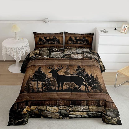 Erosebridal Rustic Deer Full Bedding Set Farmhouse Cabin Comforter Set for Boys Teen Men Hunting Wildlife Deer Theme Bed Comforter Sets,Country Lodge Western Quilt Duvet