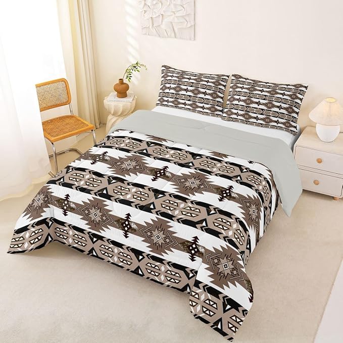 Erosebridal Western Boho Queen Comforter Set,Aztec Quilt,Ethnic Tribal Arrow Bedding Set Country Decor Western Duvet Insert,Western Room Decor for Bedroom Boho Living Room Decor,Southwestern Decor