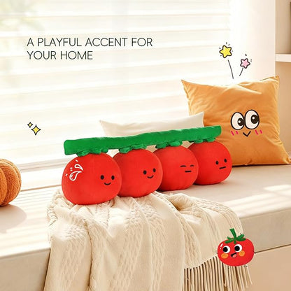 LANPU Cute Tomato Throw Pillow, Soft Plush Fruit Cushion, Kawaii Decorative Pillow for Couch Bed Sofa, Fun Plush Home Decor Gift for Couch and Bed