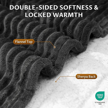 Reaks Electric Heated Throw Blanket, Silky Soft Flannel & Sherpa Heating Blanket Throw with 5 Heat Levels & 3 Hours Auto Off, Warm Gifts for Women Mom Grandma, ETL Certified (50x60 inches, Grey)