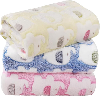 LINENLUX 1 Pack 3 Blankets Super Soft Fluffy Premium Fleece Dog Blankets for Puppy Cat Pet Blanket Flannel Throw Warm Sleep Elephant Pattern 40x31 inches