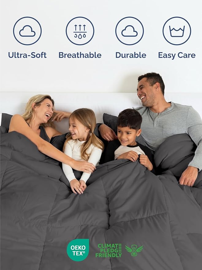 Full Comforter Set - 7 Piece Bed in a Bag Full Size Bed Set - Down Alternative Comforter, Flat Sheet, Fitted Sheet, Pillowcase & Shams for All Seasons - Ultra Soft, Comfy and Breathable - Dark Grey