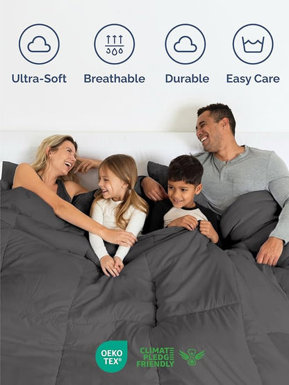 Full Comforter Set - 7 Piece Bed in a Bag Full Size Bed Set - Down Alternative Comforter, Flat Sheet, Fitted Sheet, Pillowcase & Shams for All Seasons - Ultra Soft, Comfy and Breathable - Dark Grey