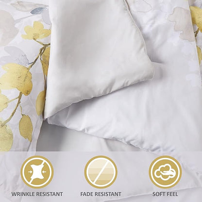Madison Park Essentials Bed in A Bag - Trendy Casual Design Cozy Comforter with Complete Sheet Set with Side Pocket, All Season Cover, Matching Shams, Queen, Alexis, Leaf Yellow 9 Piece