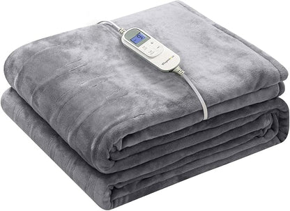 Wapaneus Heated Blanket Electric Blanket 62" x 84" Twin Size with 10 Heating Levels and 12 Hours time Settings, Flannel Fast-Heating Electric Blanket, ETL Listed, Machine Washable,Light Grey