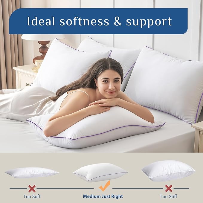 JOLLYVOGUE Pillows Standard Size Set of 6, Washable Supportive 6 Pack Bed Pillows with Super Soft Down Alternative Fill, Luxury Fluffy Hotel Quality for Side, Back and Stomach Sleepers
