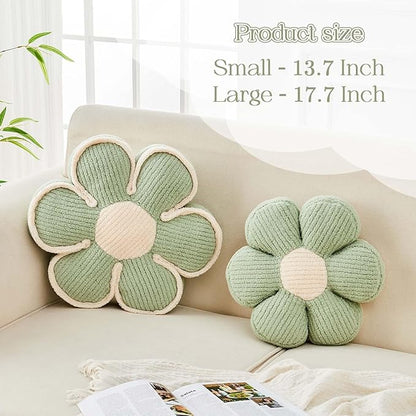 Flower Pillow, Soft Flower Decorative Throw Pillow, Cute Daisy Flower Shaped Seating Floor Cushion Room Décor Plush Pillows for Sofa Couch Bed (17.7 Inch, Sage Green)