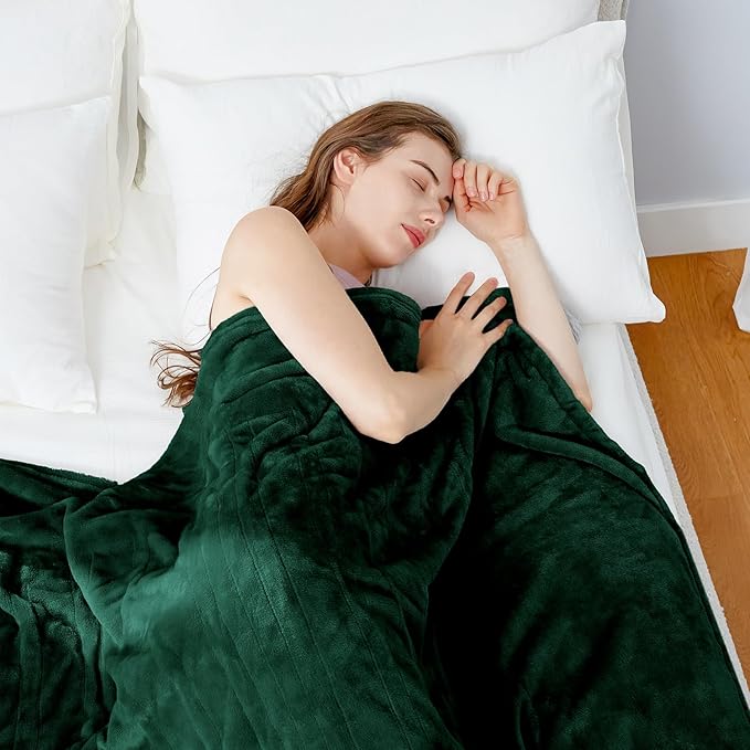HYLEORY Heated Electric Blanket Throw, 2-Layer Cozy Warm Flannel 50" x 60", Heating Blanket with 9 Heating Levels, 2/4/6/10 Hours Auto Off, Fast Heating Winter Blanket, Green