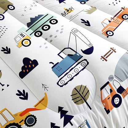 Cartoon Car Comforter Sets King Size，Bedding Sets 3PCS for Kids,Construction Excavator Bedding Sets All Season 1 Comforter and 2 Pillowcases