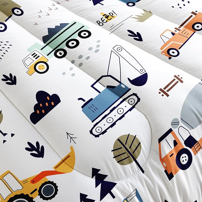 Cartoon Car Comforter Sets Queen，Bedding Sets for Kids,Construction Excavator Comforter Sets All Season 1 Comforter and 2 Pillowcases