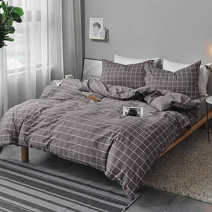 Faincy King Comforter Set, Grey Grid Gray Plaid Geometric Pattern Reversible Comforter - Size 104 x 90 3PCS Soft Microfiber Duvet Sets Modern Cottage Preppy Decor Bedding in a Bag for Women Men Teen