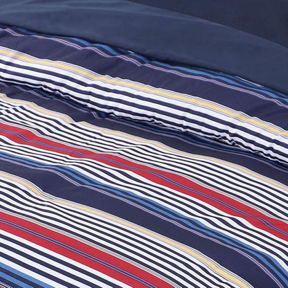 EMME Queen Comforter Set-Bed in A Bag Striped, 7 Piece Navy Red Bedding Sets Queen Size with Sheets, Full Size Comforter, Pillowcases&Shams, Soft Down Alternative Bed Set for All Season